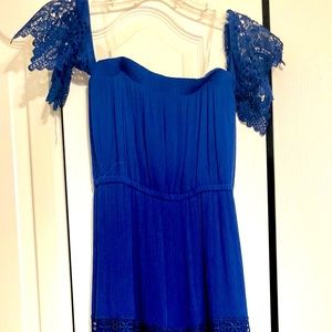 Off shoulder Royal Blue lace sleeve long dress 👗